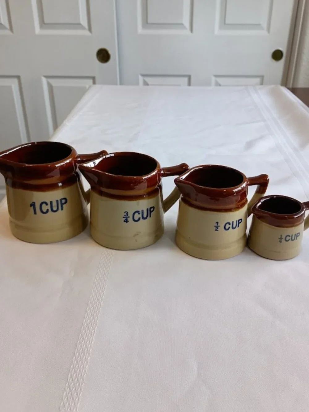 Vintage Stoneware Measuring Cup Set, 1 cup, 3/4 cup, 1/2 cup, 1/4 cup